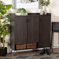 Baxton Studio MPC8022-Dark Brown-Shoe Cabinet Baxton Studio Baldor Modern and Contemporary Dark Brown Finished Wood 3-Door Shoe Cabinet